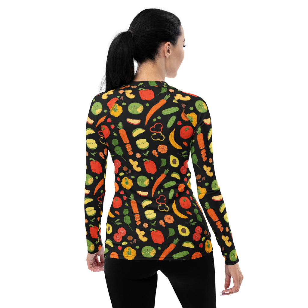 Women's Fruit & Vegetable Long Sleeve Rash Guard Swim Shirt – Buttery Soft, Sun Safe UPF 50+ Protection, Quick Dry & 4-Way Stretch Comfort
