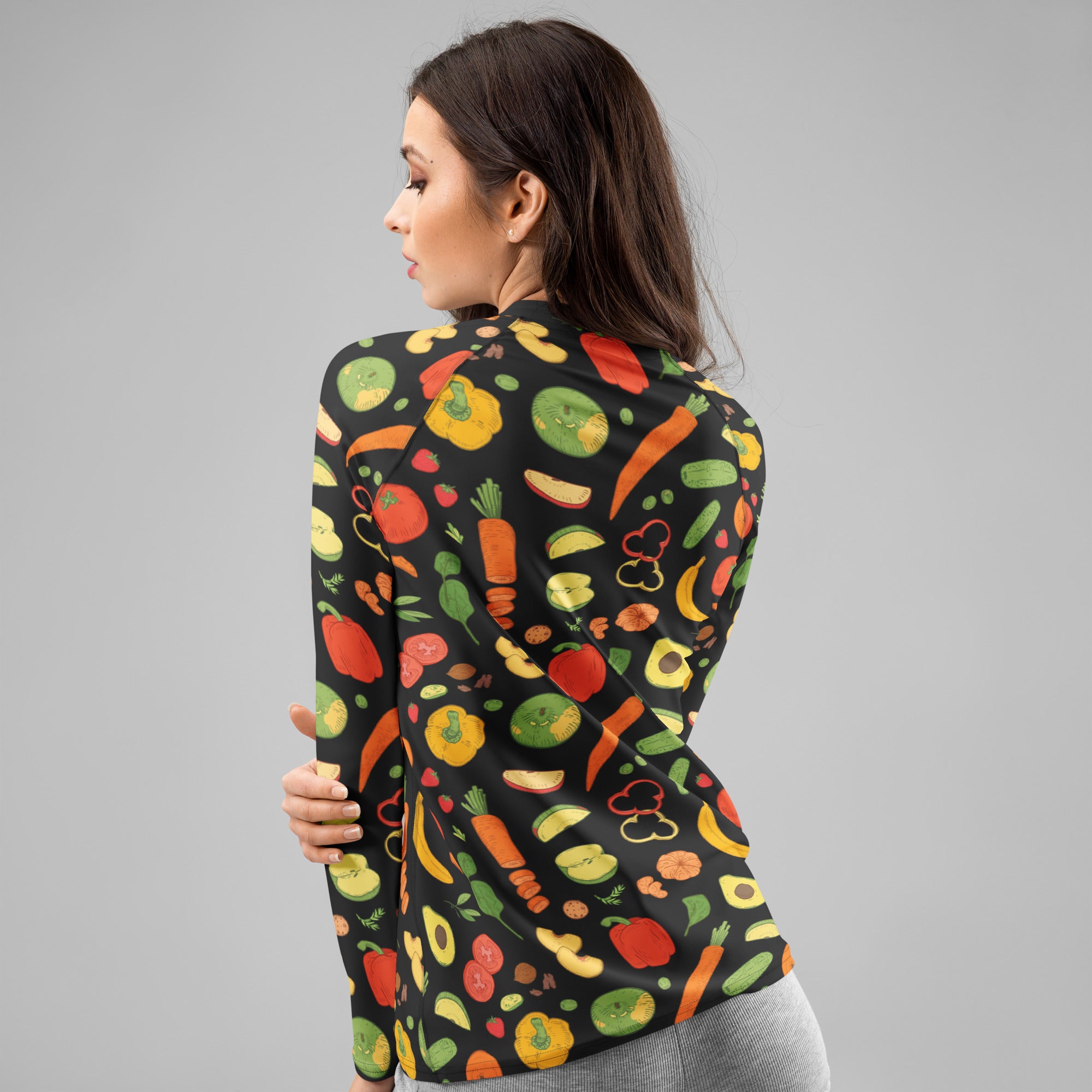 Women's Fruit & Vegetable Long Sleeve Rash Guard Swim Shirt – Buttery Soft, Sun Safe UPF 50+ Protection, Quick Dry & 4-Way Stretch Comfort