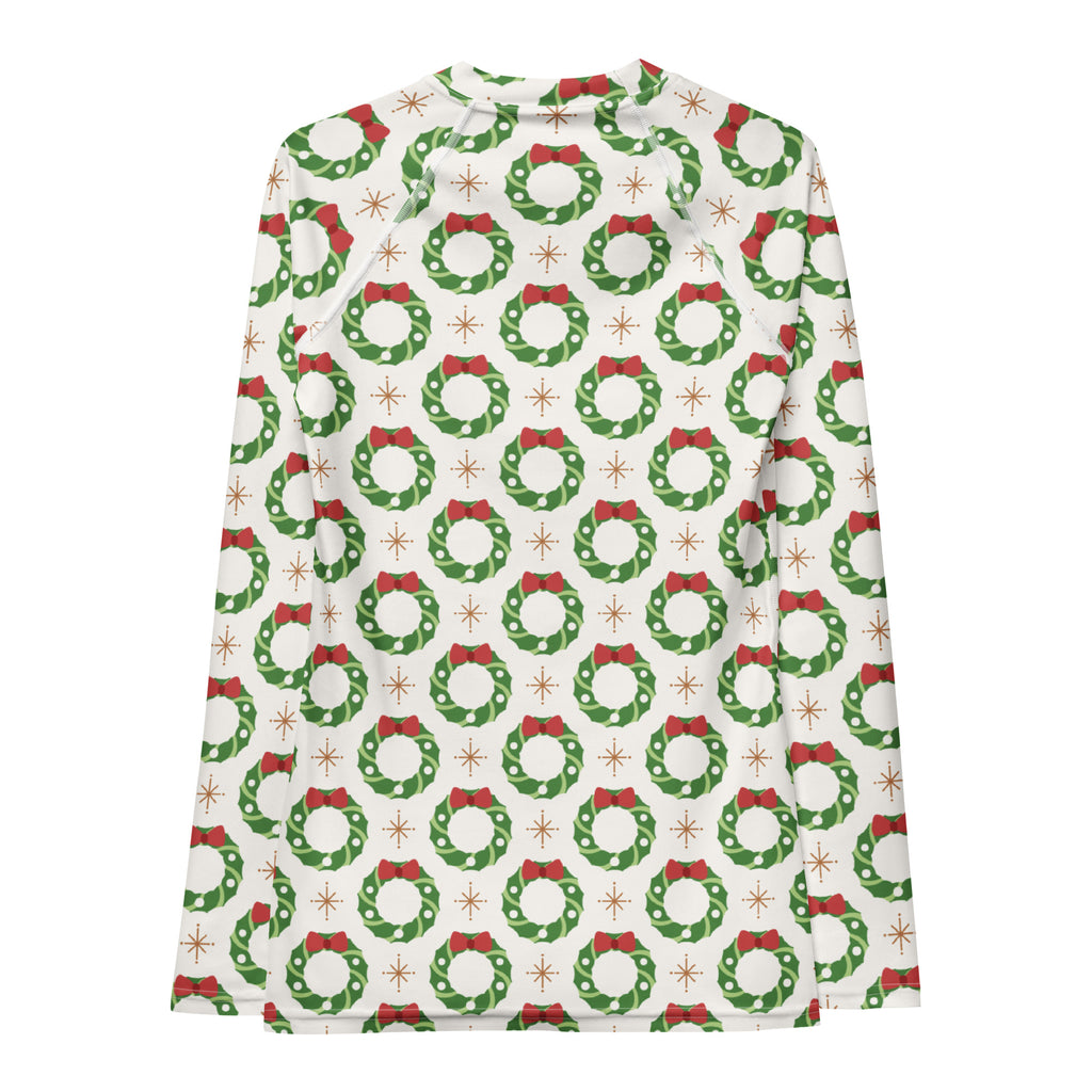 Women's Christmas Wreath Long Sleeve Rash Guard Swim Shirt – Buttery Soft, Sun Safe UPF 50+ Protection, Quick Dry & 4-Way Stretch Comfort