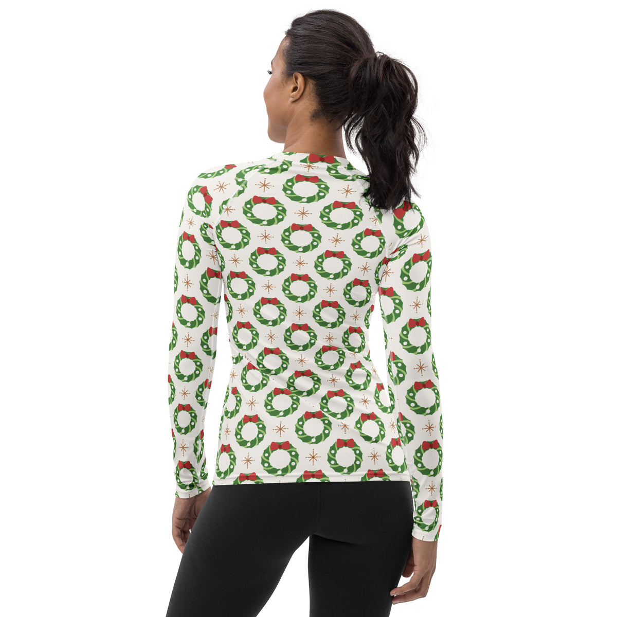 Women's Christmas Wreath Long Sleeve Rash Guard Swim Shirt – Buttery Soft, Sun Safe UPF 50+ Protection, Quick Dry & 4-Way Stretch Comfort