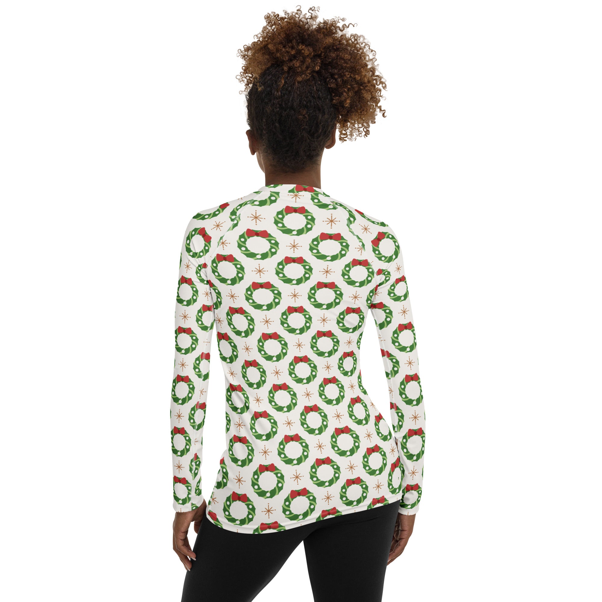 Women's Christmas Wreath Long Sleeve Rash Guard Swim Shirt – Buttery Soft, Sun Safe UPF 50+ Protection, Quick Dry & 4-Way Stretch Comfort