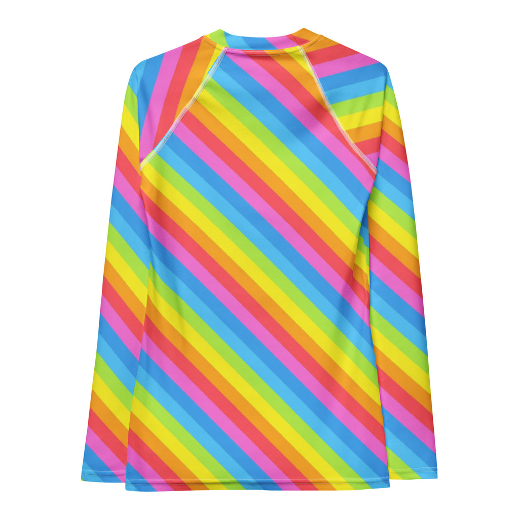 Women's Rainbow Stripe Long Sleeve Rash Guard Swim Shirt – Buttery Soft, Sun Safe UPF 50+ Protection, Quick Dry & 4-Way Stretch Comfort