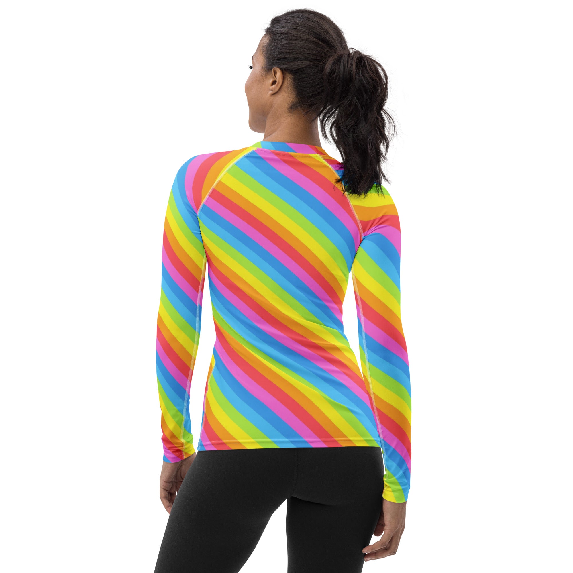 Women's Rainbow Stripe Long Sleeve Rash Guard Swim Shirt – Buttery Soft, Sun Safe UPF 50+ Protection, Quick Dry & 4-Way Stretch Comfort