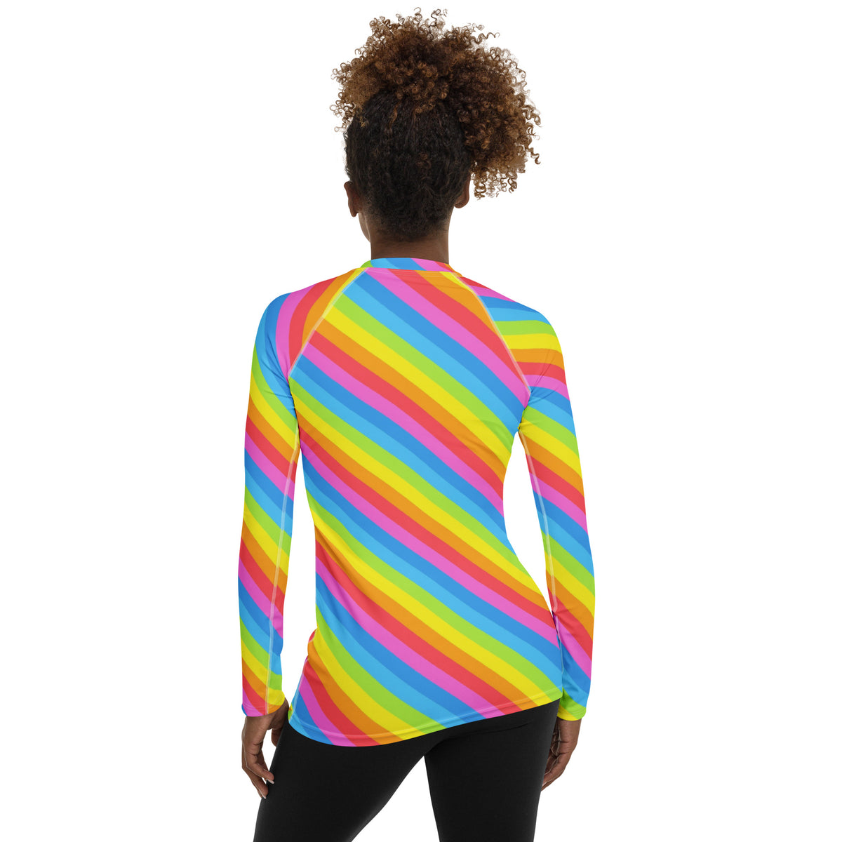 Women's Rainbow Stripe Long Sleeve Rash Guard Swim Shirt – Buttery Soft, Sun Safe UPF 50+ Protection, Quick Dry & 4-Way Stretch Comfort