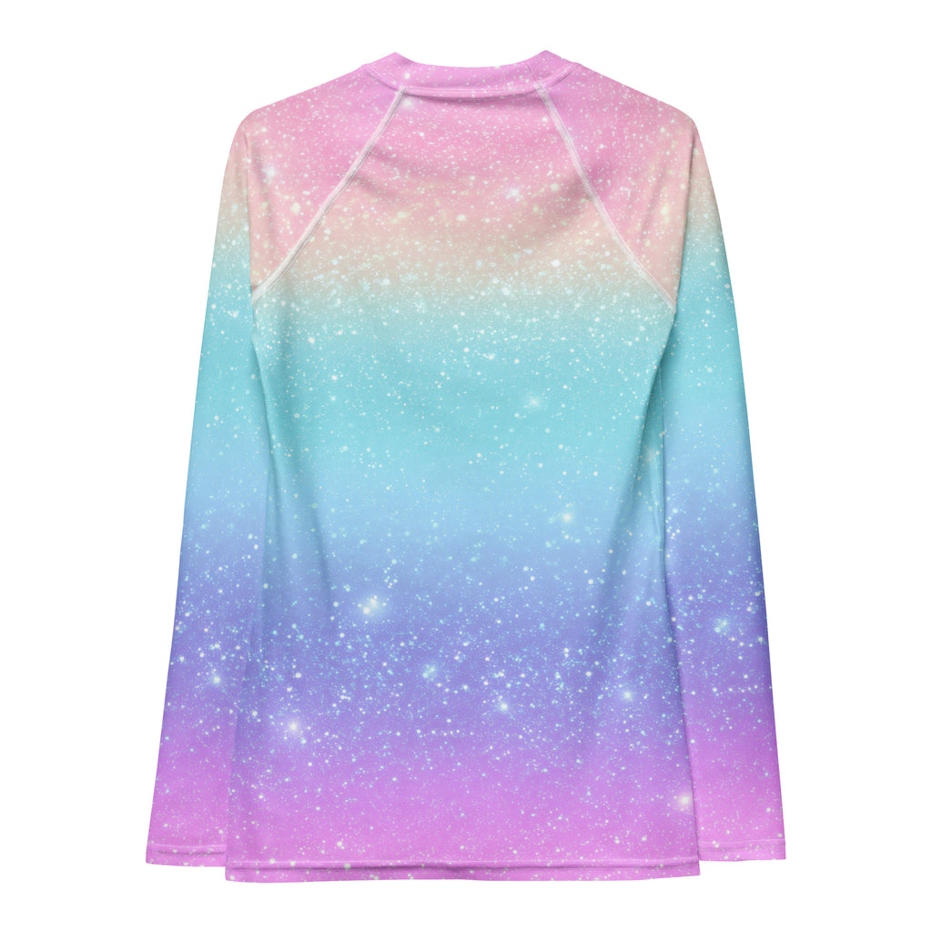 Women's Faux Sparkle Effect Long Sleeve Rash Guard Swim Shirt – Buttery Soft, Sun Safe UPF 50+ Protection, Quick Dry & 4-Way Stretch Comfort