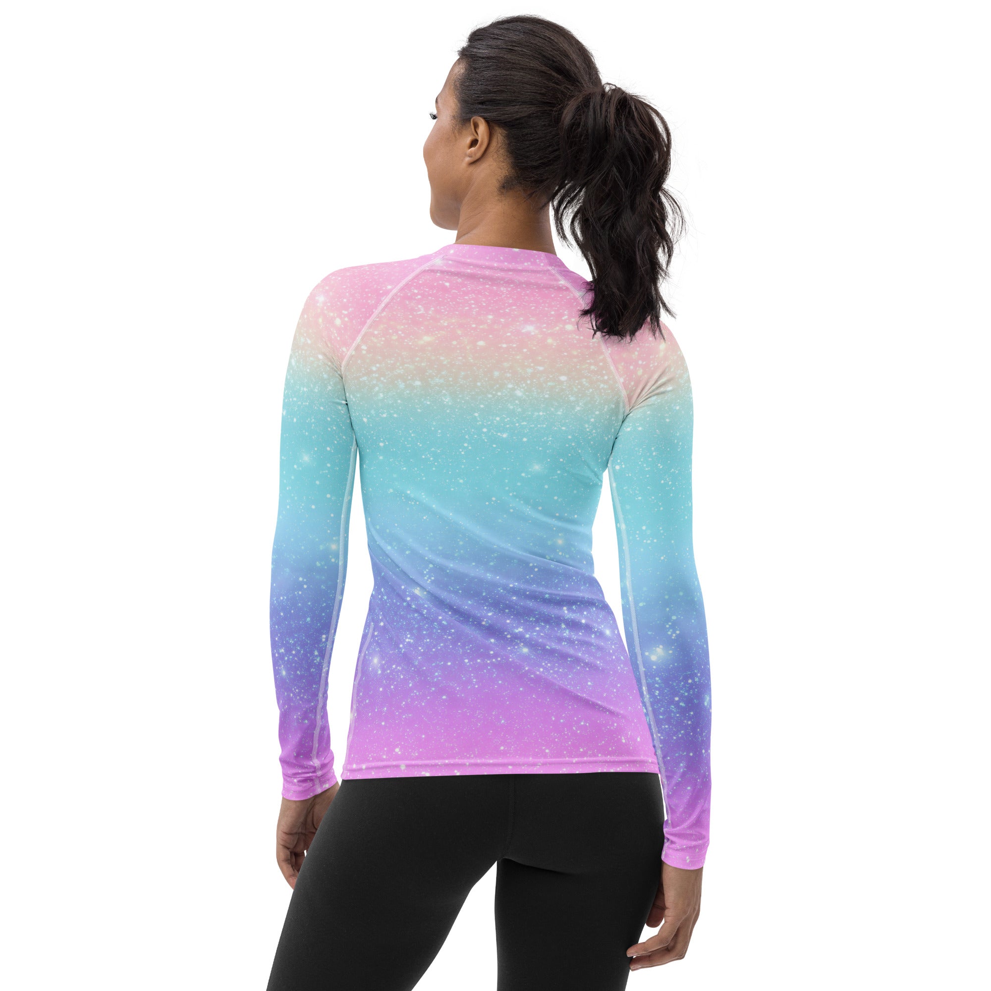 Women's Faux Sparkle Effect Long Sleeve Rash Guard Swim Shirt – Buttery Soft, Sun Safe UPF 50+ Protection, Quick Dry & 4-Way Stretch Comfort