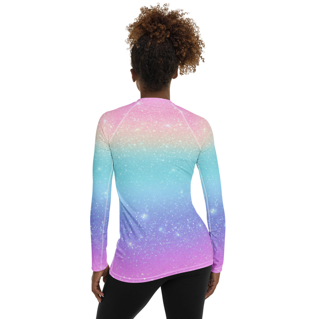 Women's Faux Sparkle Effect Long Sleeve Rash Guard Swim Shirt – Buttery Soft, Sun Safe UPF 50+ Protection, Quick Dry & 4-Way Stretch Comfort
