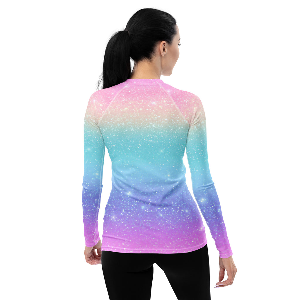 Women's Faux Sparkle Effect Long Sleeve Rash Guard Swim Shirt – Buttery Soft, Sun Safe UPF 50+ Protection, Quick Dry & 4-Way Stretch Comfort