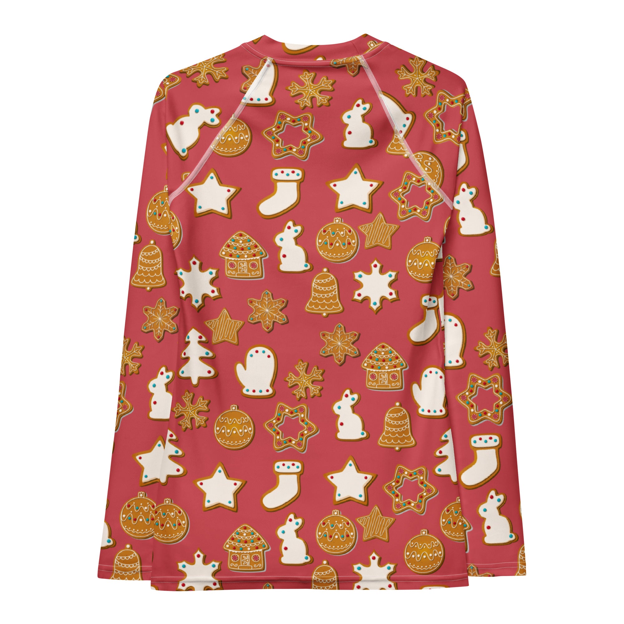 Women's Red Christmas Cookie Long Sleeve Rash Guard Swim Shirt – Buttery Soft, Sun Safe UPF 50+ Protection, Quick Dry & 4-Way Stretch Comfort