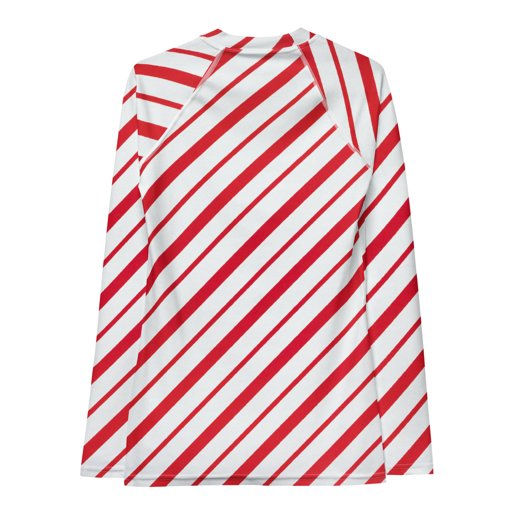 Women's Red Candy Cane Stripe Long Sleeve Rash Guard Swim Shirt – Buttery Soft, Sun Safe UPF 50+ Protection, Quick Dry & 4-Way Stretch Comfort