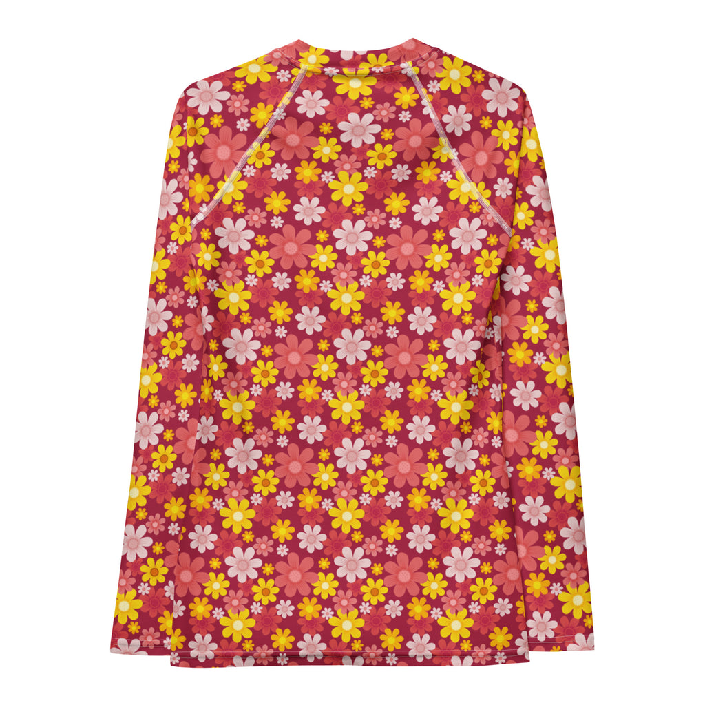 Women's Red Floral Long Sleeve Rash Guard Swim Shirt – Buttery Soft, Sun Safe UPF 50+ Protection, Quick Dry & 4-Way Stretch Comfort