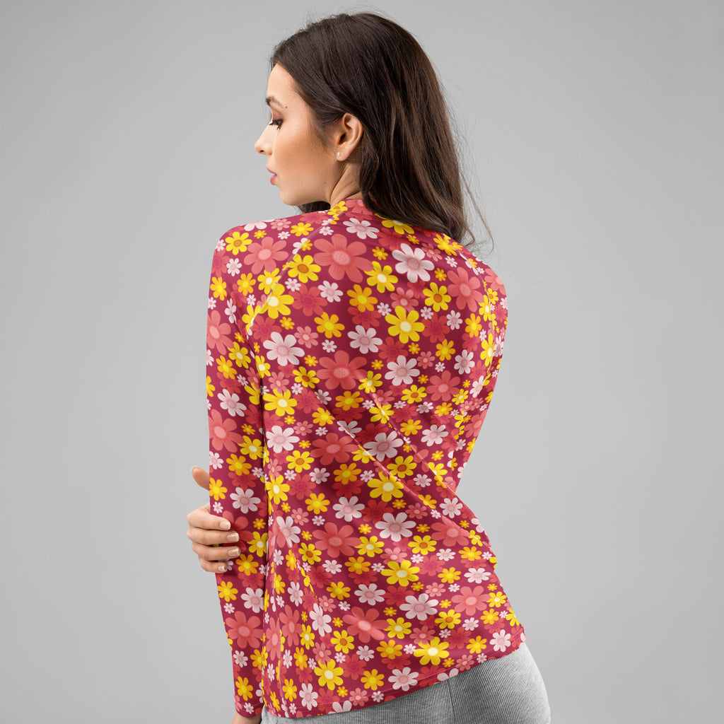 Women's Red Floral Long Sleeve Rash Guard Swim Shirt – Buttery Soft, Sun Safe UPF 50+ Protection, Quick Dry & 4-Way Stretch Comfort