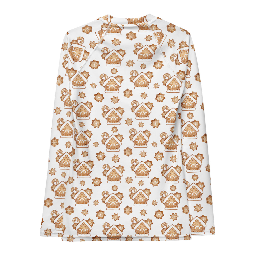 Women's Gingerbread House Long Sleeve Rash Guard Swim Shirt – Buttery Soft, Sun Safe UPF 50+ Protection, Quick Dry & 4-Way Stretch Comfort