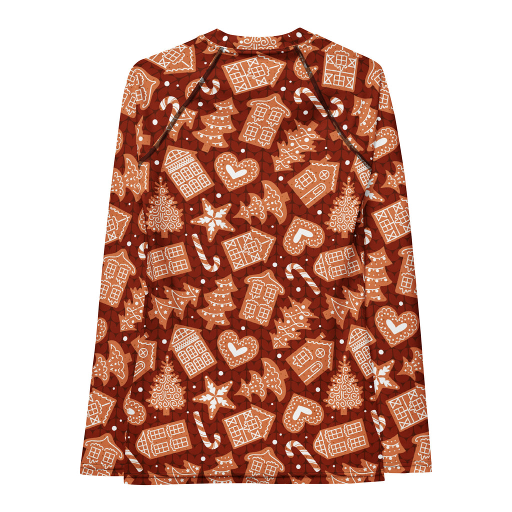 Women's Red Gingerbread Cookie Long Sleeve Rash Guard Swim Shirt – Buttery Soft, Sun Safe UPF 50+ Protection, Quick Dry & 4-Way Stretch Comfort