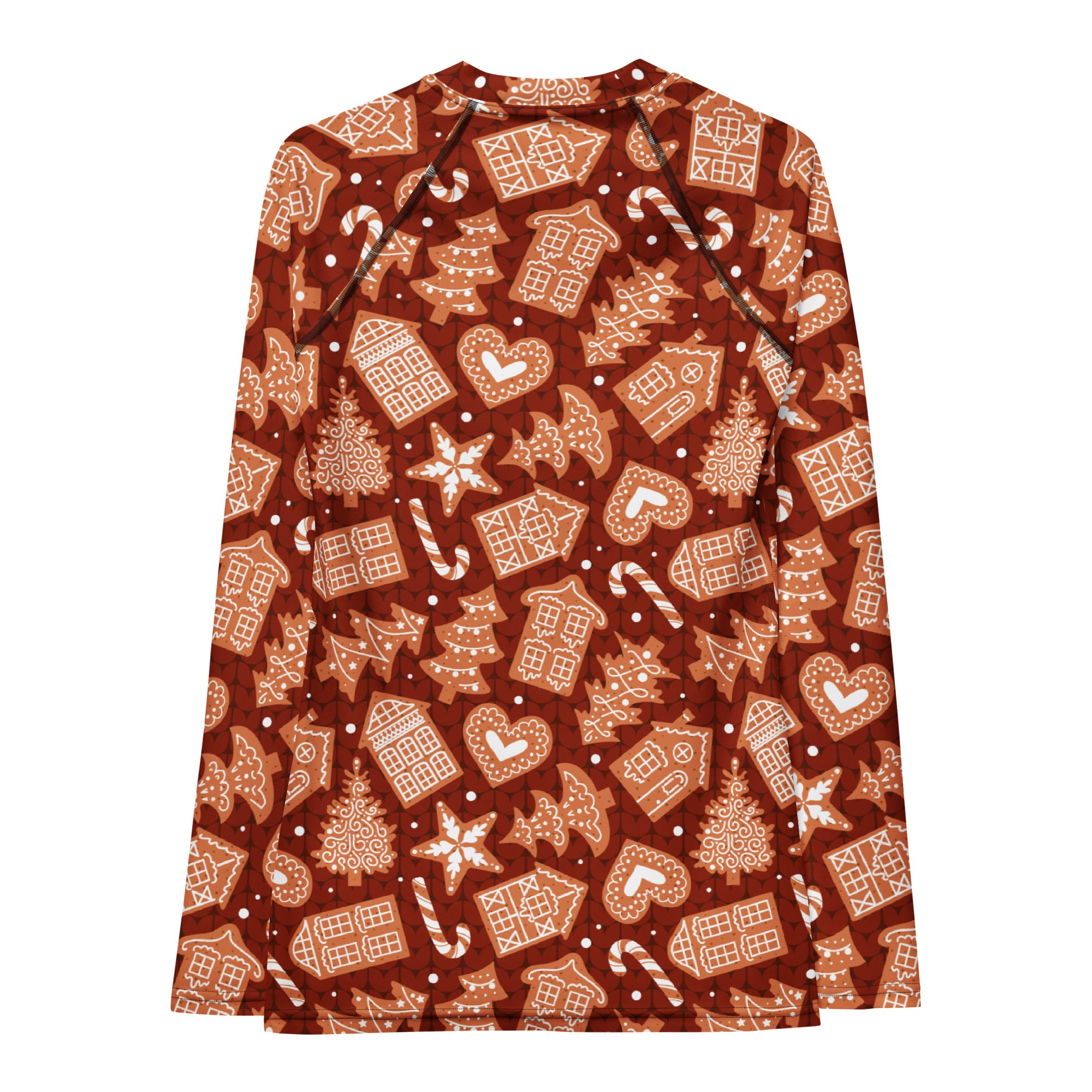 Women's Red Gingerbread Cookie Long Sleeve Rash Guard Swim Shirt – Buttery Soft, Sun Safe UPF 50+ Protection, Quick Dry & 4-Way Stretch Comfort
