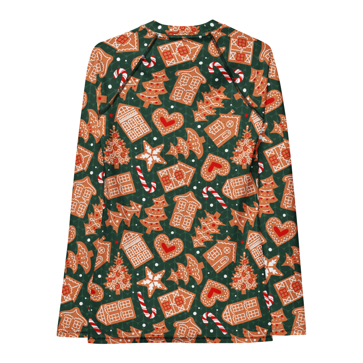 Women's Green Gingerbread Cookie Long Sleeve Rash Guard Swim Shirt – Buttery Soft, Sun Safe UPF 50+ Protection, Quick Dry & 4-Way Stretch Comfort