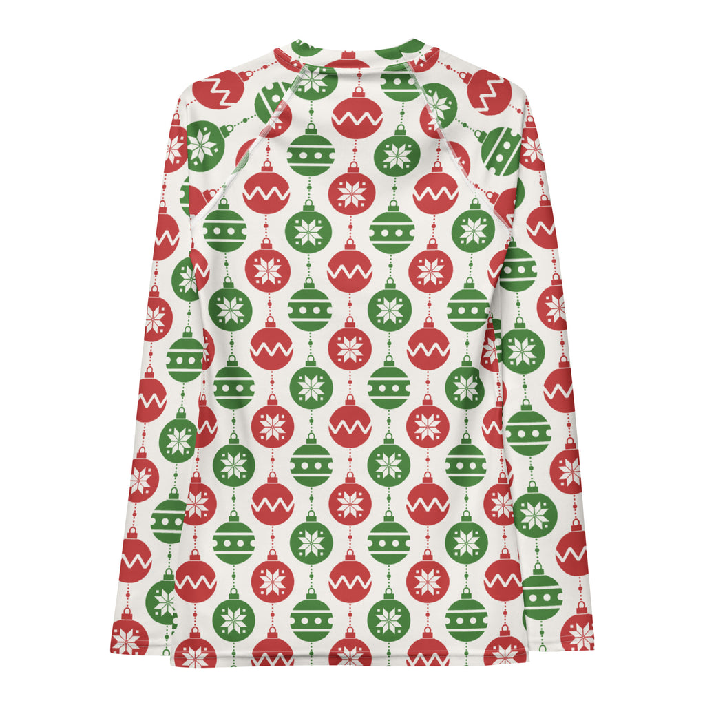 Women's Christmas Ornament Long Sleeve Rash Guard Swim Shirt – Buttery Soft, Sun Safe UPF 50+ Protection, Quick Dry & 4-Way Stretch Comfort