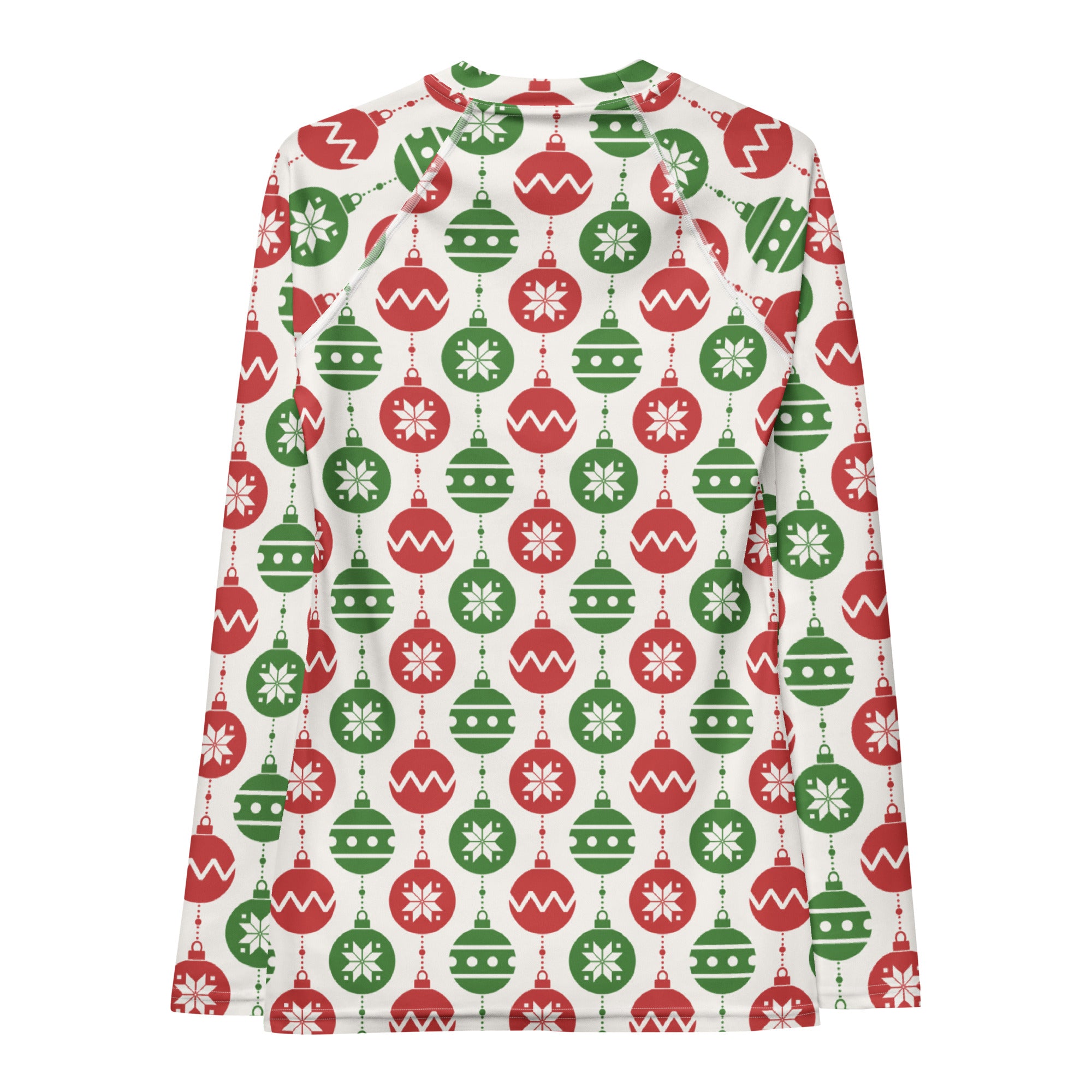 Women's Christmas Ornament Long Sleeve Rash Guard Swim Shirt – Buttery Soft, Sun Safe UPF 50+ Protection, Quick Dry & 4-Way Stretch Comfort