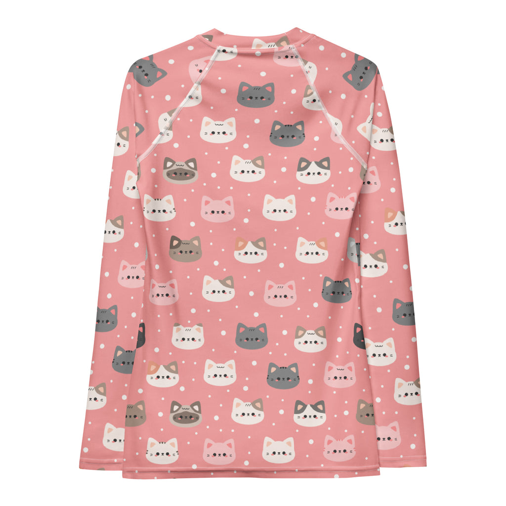 Women's Pink Cat Long Sleeve Rash Guard Swim Shirt – Buttery Soft, Sun Safe UPF 50+ Protection, Quick Dry & 4-Way Stretch Comfort