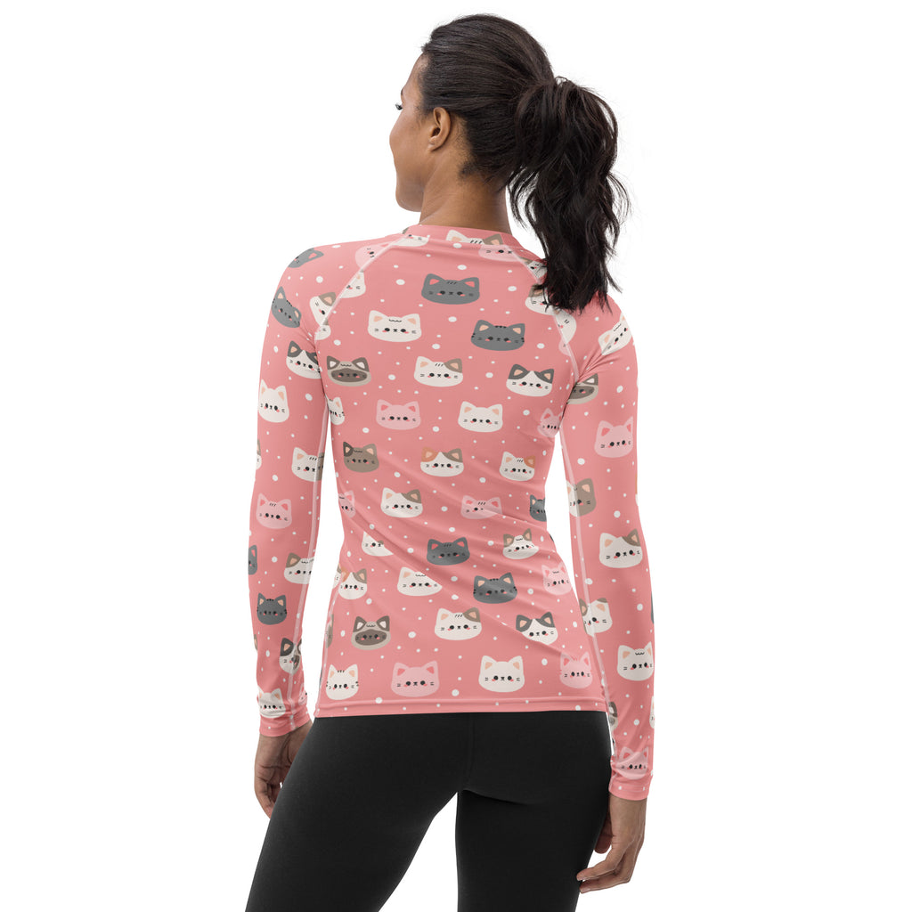 Women's Pink Cat Long Sleeve Rash Guard Swim Shirt – Buttery Soft, Sun Safe UPF 50+ Protection, Quick Dry & 4-Way Stretch Comfort