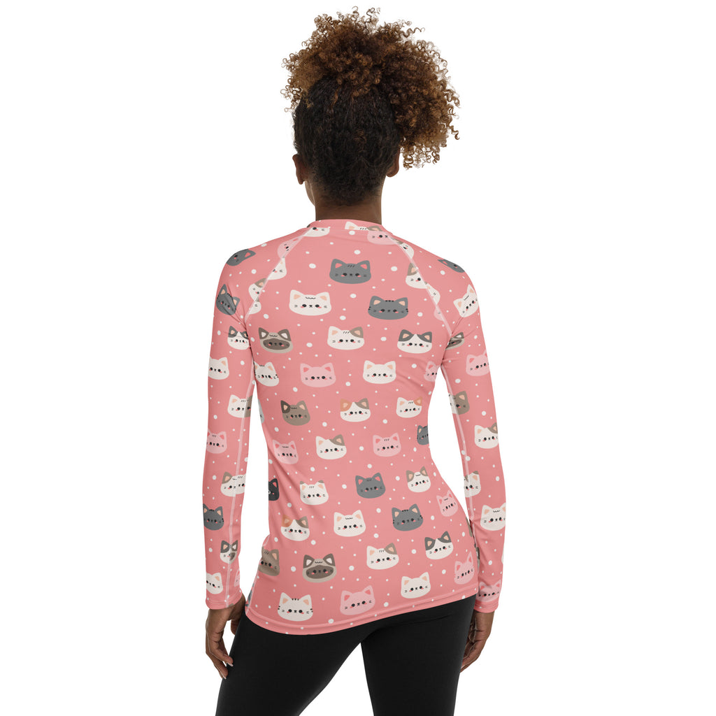 Women's Pink Cat Long Sleeve Rash Guard Swim Shirt – Buttery Soft, Sun Safe UPF 50+ Protection, Quick Dry & 4-Way Stretch Comfort