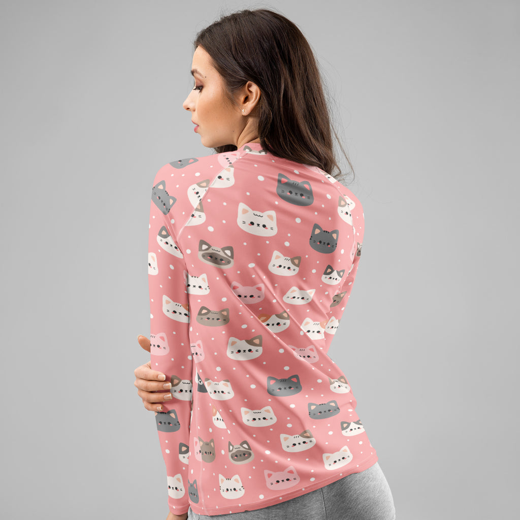 Women's Pink Cat Long Sleeve Rash Guard Swim Shirt – Buttery Soft, Sun Safe UPF 50+ Protection, Quick Dry & 4-Way Stretch Comfort