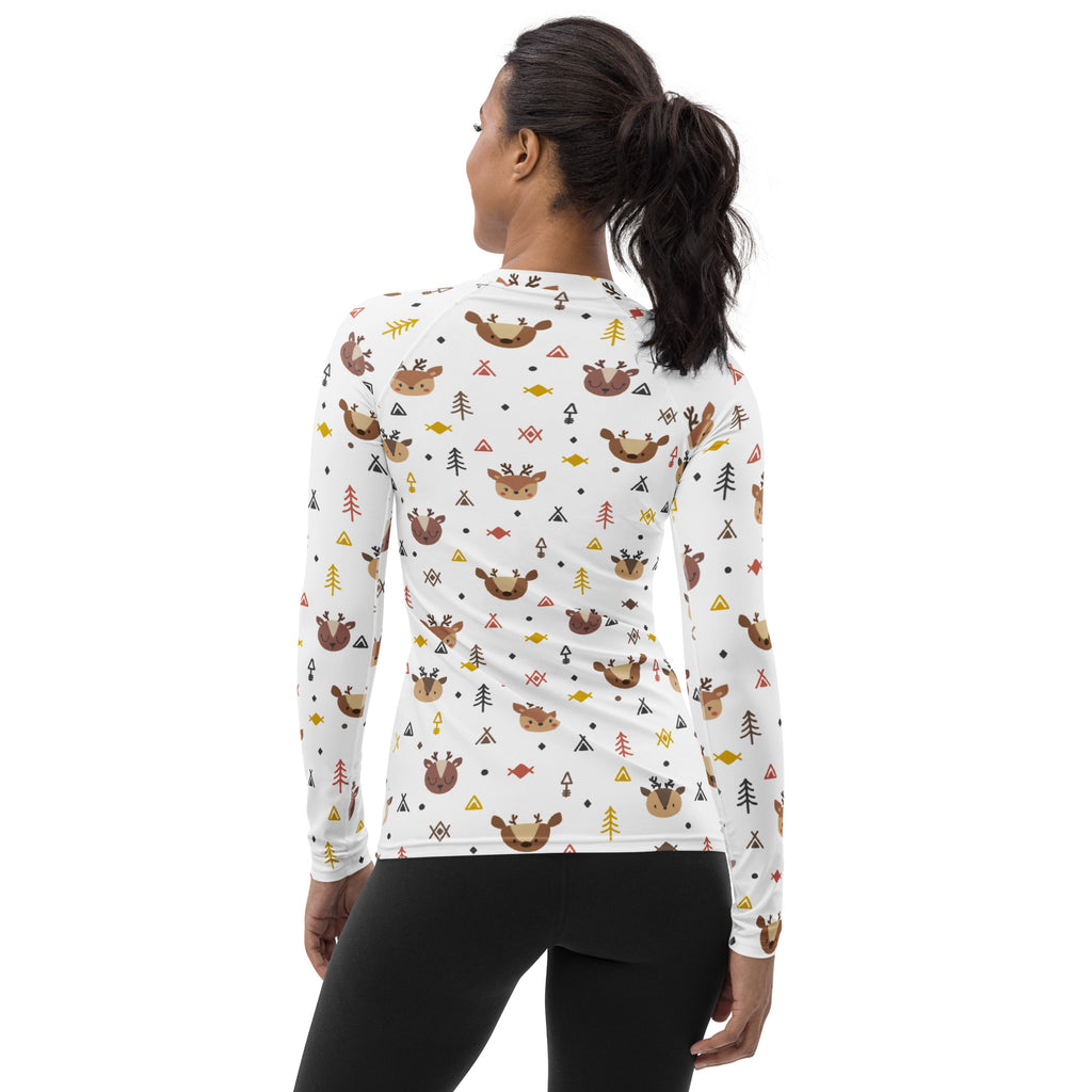 Women's Reindeer Long Sleeve Rash Guard Swim Shirt – Buttery Soft, Sun Safe UPF 50+ Protection, Quick Dry & 4-Way Stretch Comfort