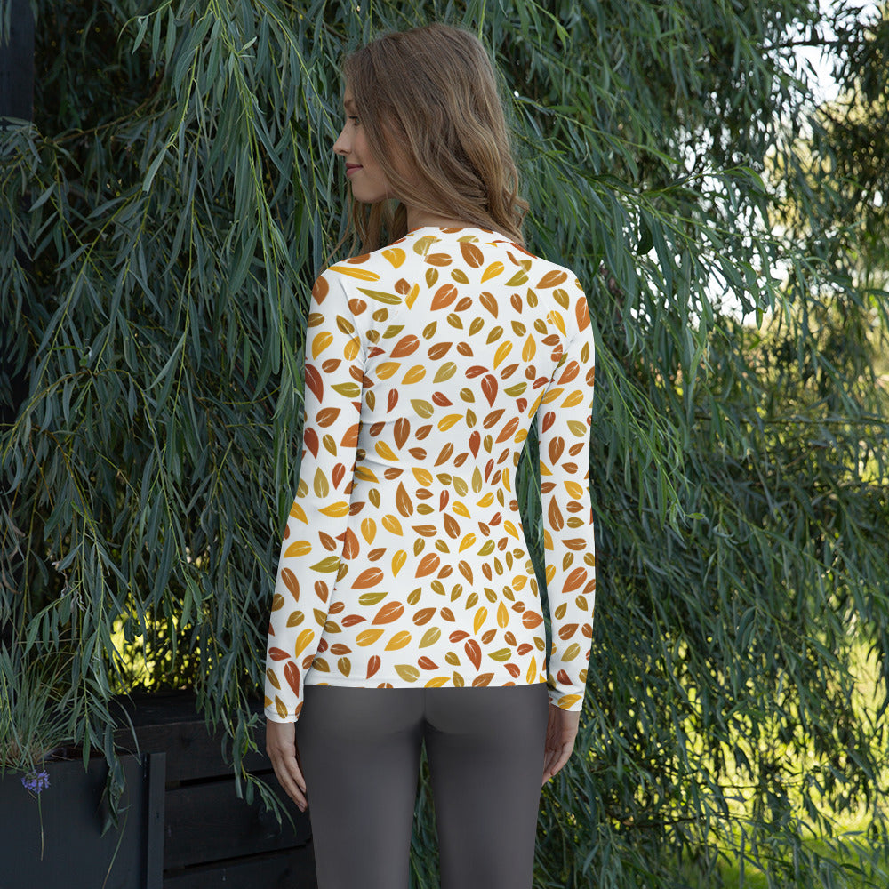 Women's Fall Leaves Long Sleeve Rash Guard Swim Shirt – Buttery Soft, Sun Safe UPF 50+ Protection, Quick Dry & 4-Way Stretch Comfort