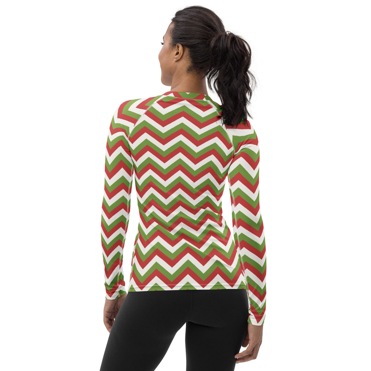 Women's Christmas Chevron Long Sleeve Rash Guard Swim Shirt – Buttery Soft, Sun Safe UPF 50+ Protection, Quick Dry & 4-Way Stretch Comfort