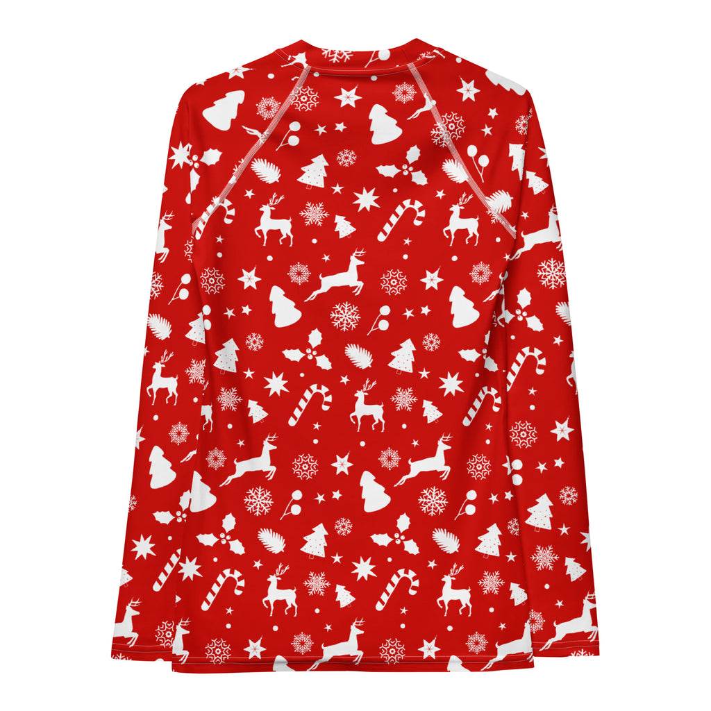 Women's Red Christmas Long Sleeve Rash Guard Swim Shirt – Buttery Soft, Sun Safe UPF 50+ Protection, Quick Dry & 4-Way Stretch Comfort