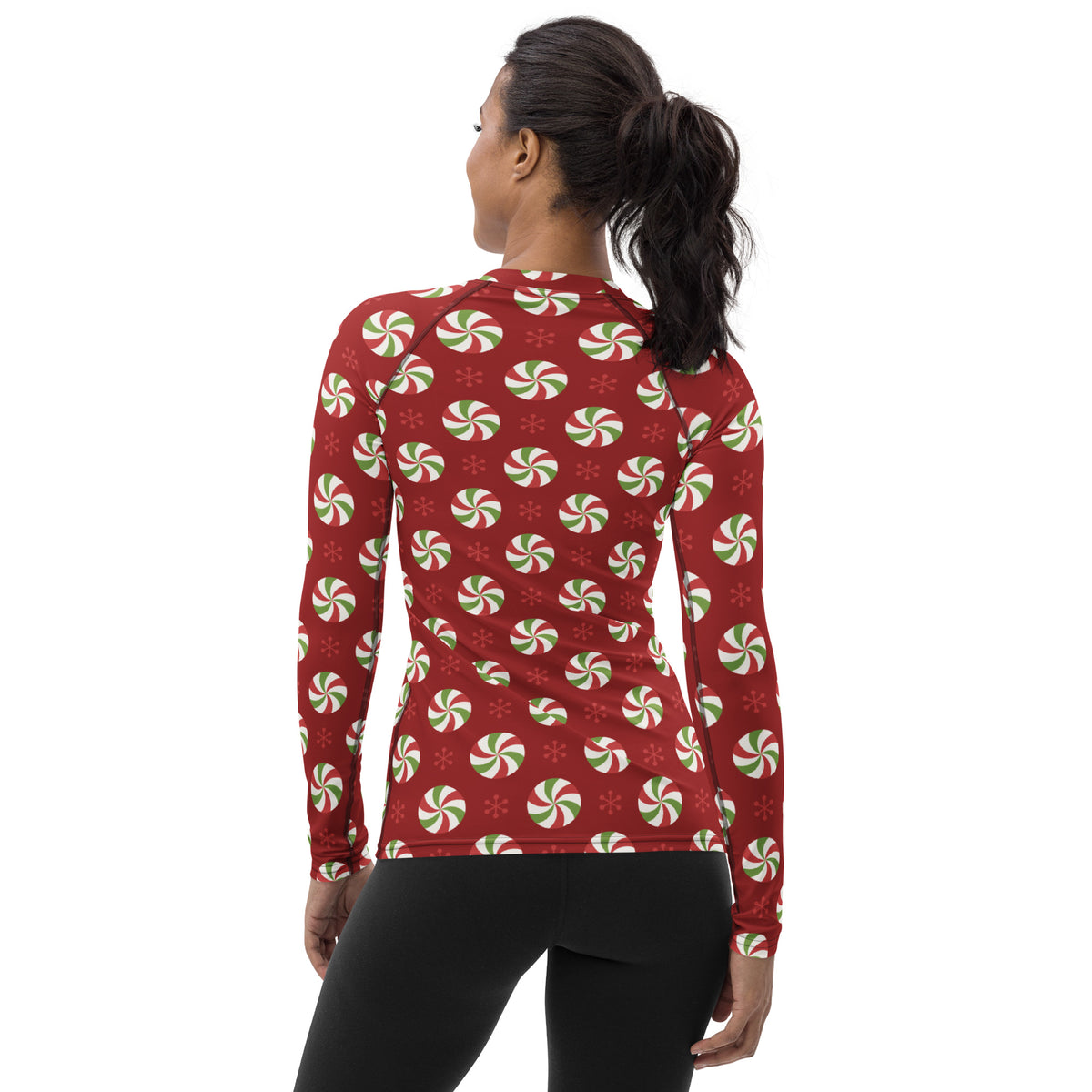 Women's Peppermint Christmas Long Sleeve Rash Guard Swim Shirt – Buttery Soft, Sun Safe UPF 50+ Protection, Quick Dry & 4-Way Stretch Comfort