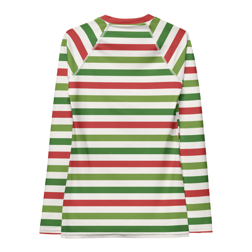 Women's Christmas Stripe Long Sleeve Rash Guard Swim Shirt – Buttery Soft, Sun Safe UPF 50+ Protection, Quick Dry & 4-Way Stretch Comfort