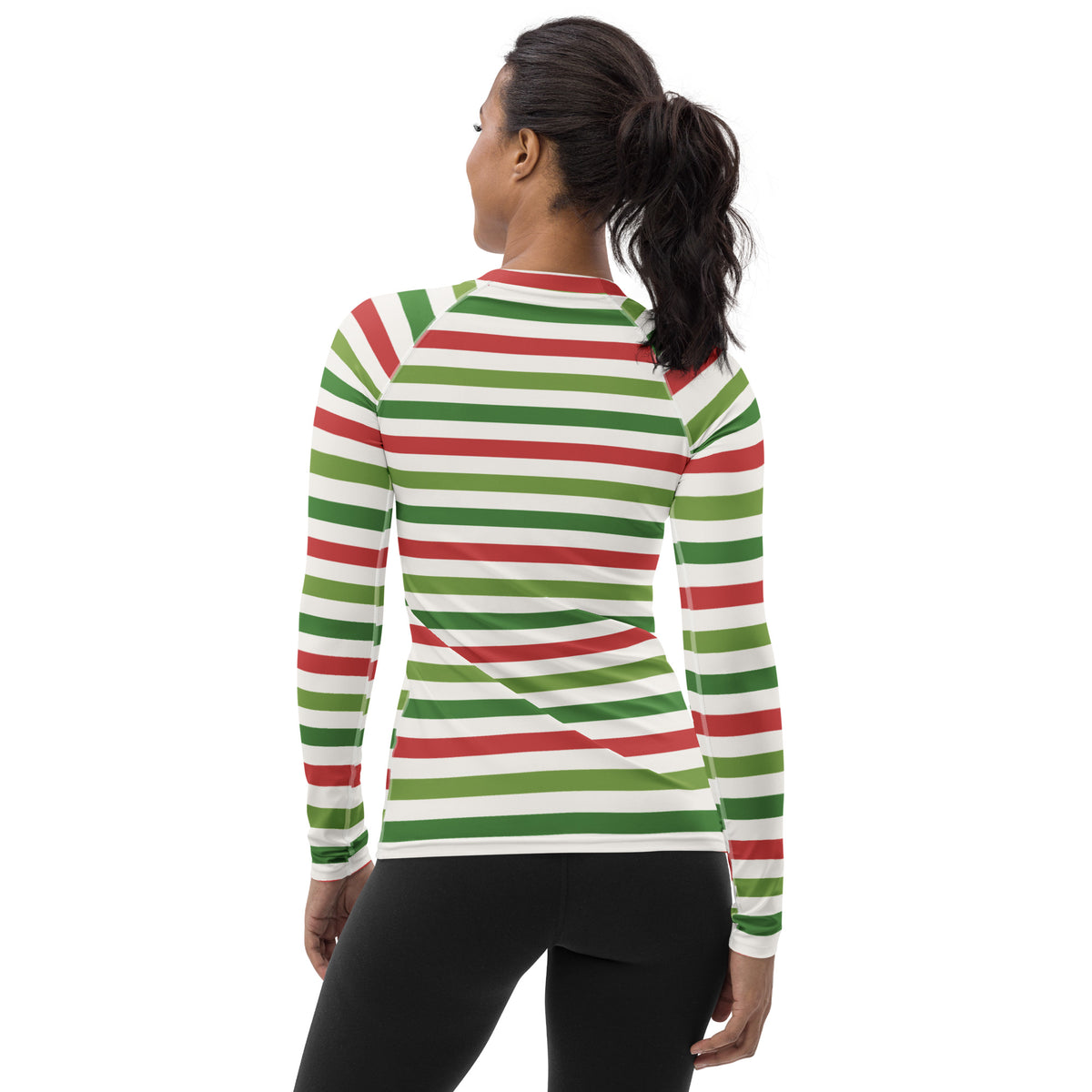 Women's Christmas Stripe Long Sleeve Rash Guard Swim Shirt – Buttery Soft, Sun Safe UPF 50+ Protection, Quick Dry & 4-Way Stretch Comfort