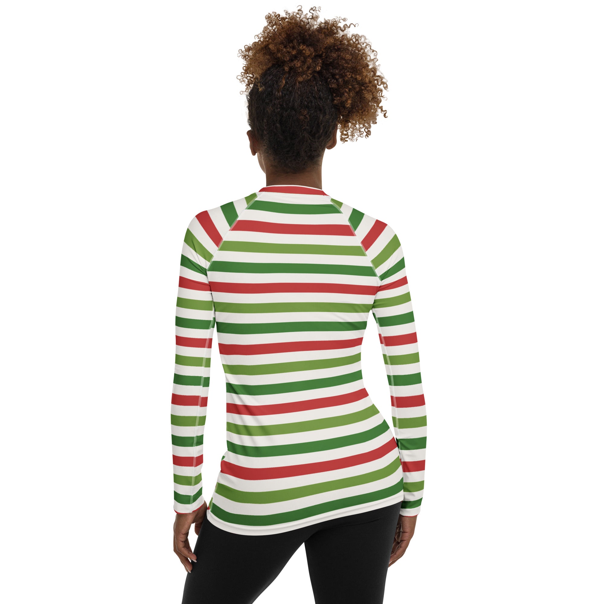 Women's Christmas Stripe Long Sleeve Rash Guard Swim Shirt – Buttery Soft, Sun Safe UPF 50+ Protection, Quick Dry & 4-Way Stretch Comfort