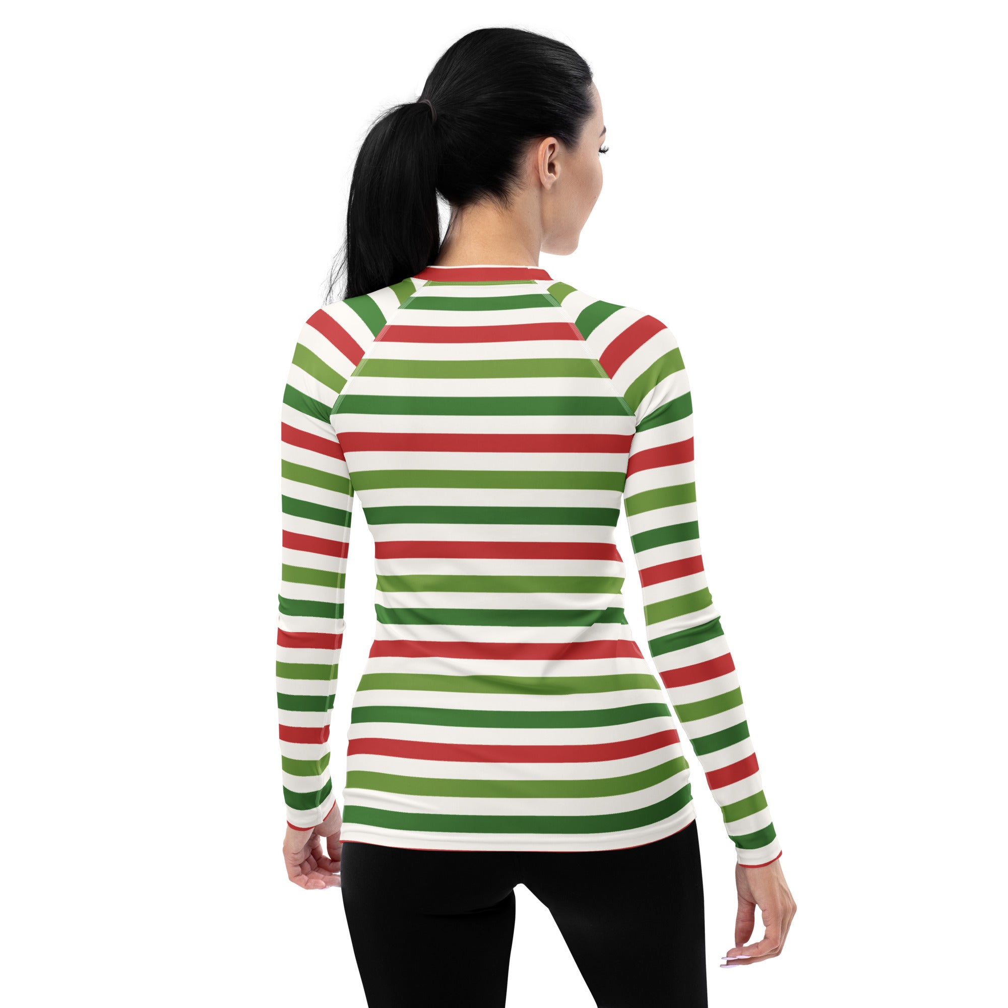 Women's Christmas Stripe Long Sleeve Rash Guard Swim Shirt – Buttery Soft, Sun Safe UPF 50+ Protection, Quick Dry & 4-Way Stretch Comfort