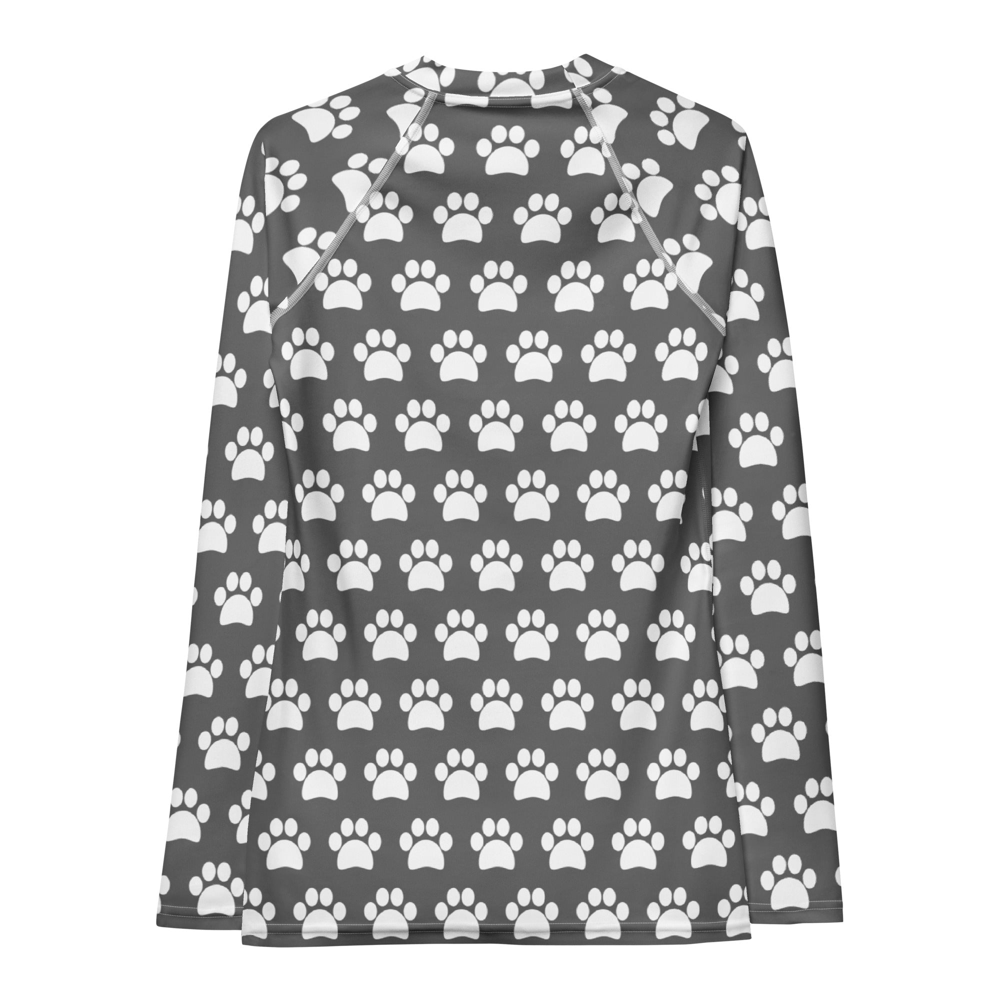 Women's Gray Paw Print Long Sleeve Rash Guard Swim Shirt – Buttery Soft, Sun Safe UPF 50+ Protection, Quick Dry & 4-Way Stretch Comfort