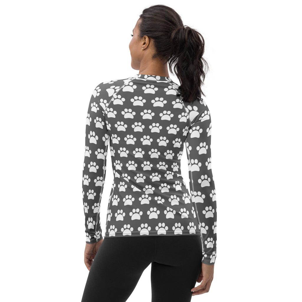 Women's Gray Paw Print Long Sleeve Rash Guard Swim Shirt – Buttery Soft, Sun Safe UPF 50+ Protection, Quick Dry & 4-Way Stretch Comfort
