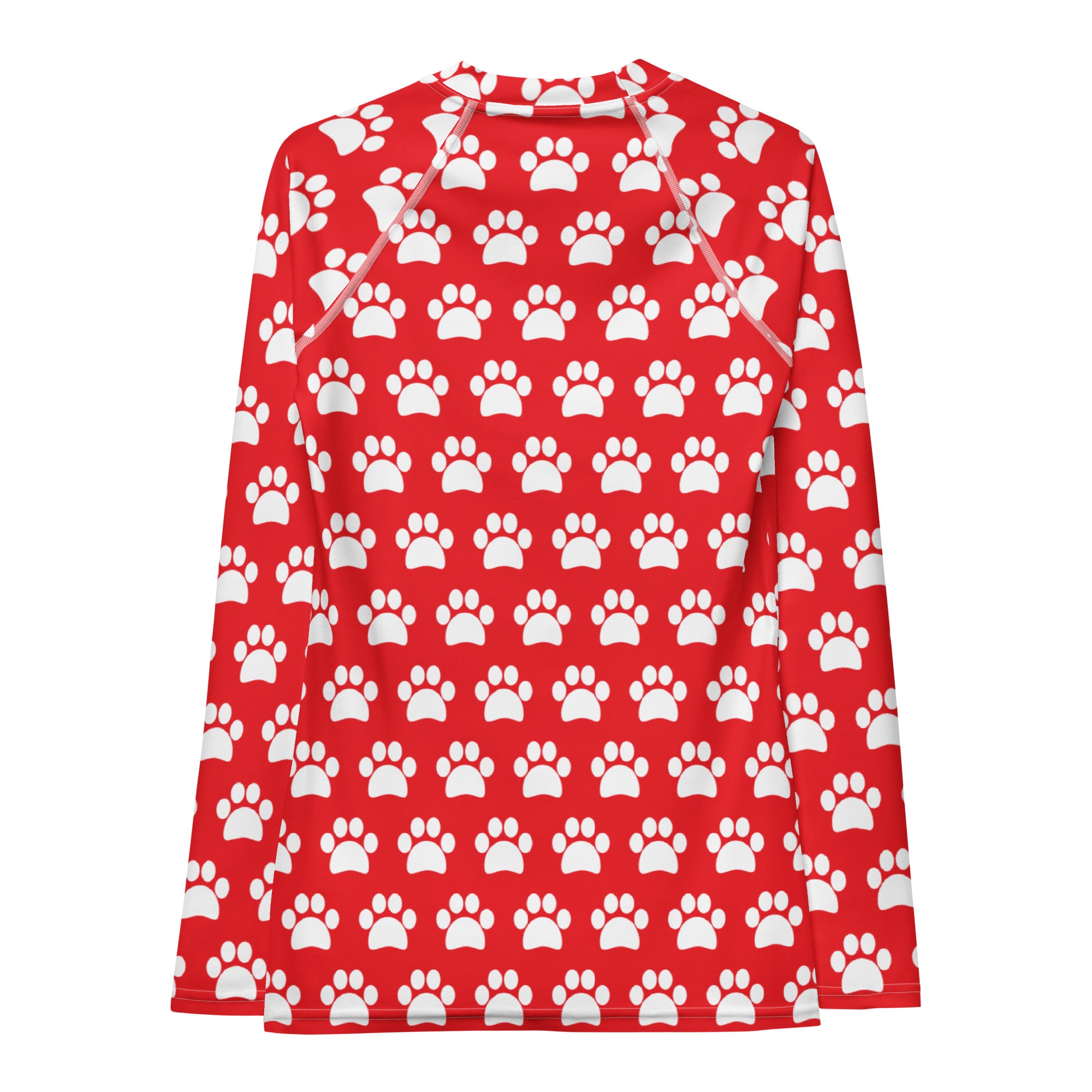 Women's Red Paw Print Long Sleeve Rash Guard Swim Shirt – Buttery Soft, Sun Safe UPF 50+ Protection, Quick Dry & 4-Way Stretch Comfort