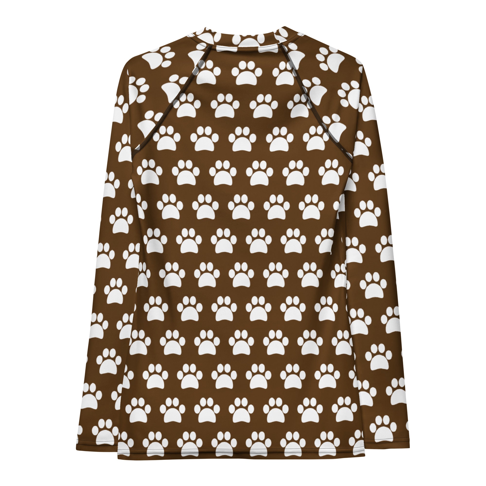 Women's Brown Paw Print Long Sleeve Rash Guard Swim Shirt – Buttery Soft, Sun Safe UPF 50+ Protection, Quick Dry & 4-Way Stretch Comfort
