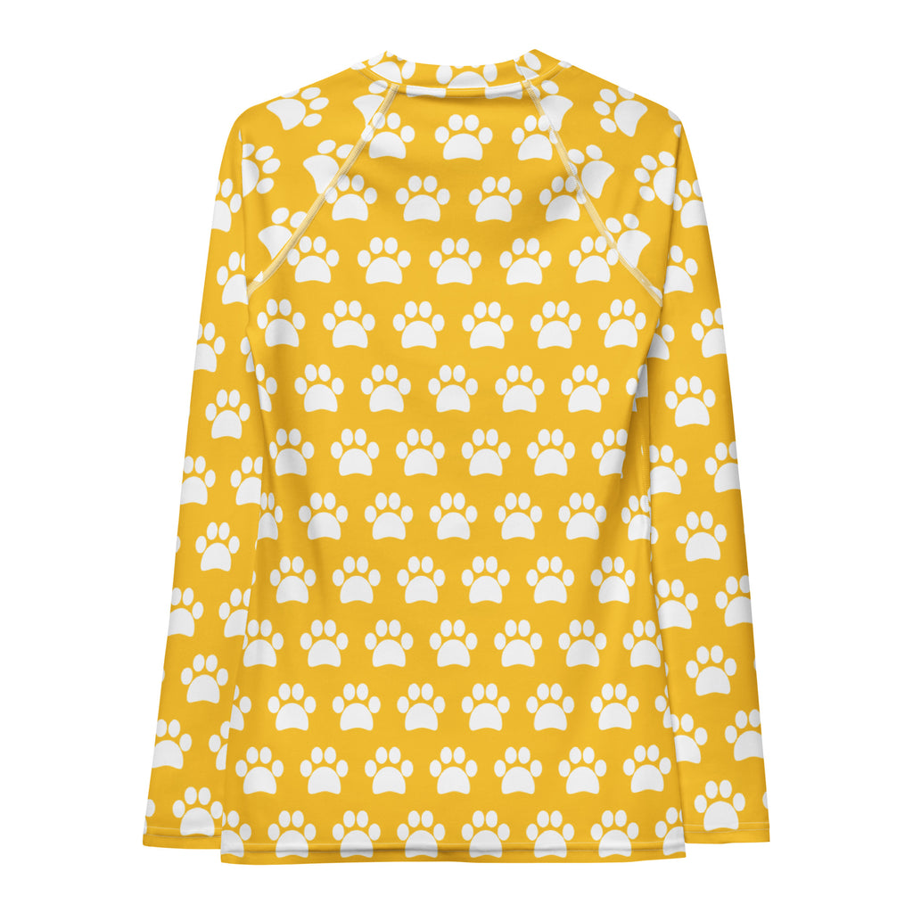 Women's Yellow Paw Print Long Sleeve Rash Guard Swim Shirt – Buttery Soft, Sun Safe UPF 50+ Protection, Quick Dry & 4-Way Stretch Comfort