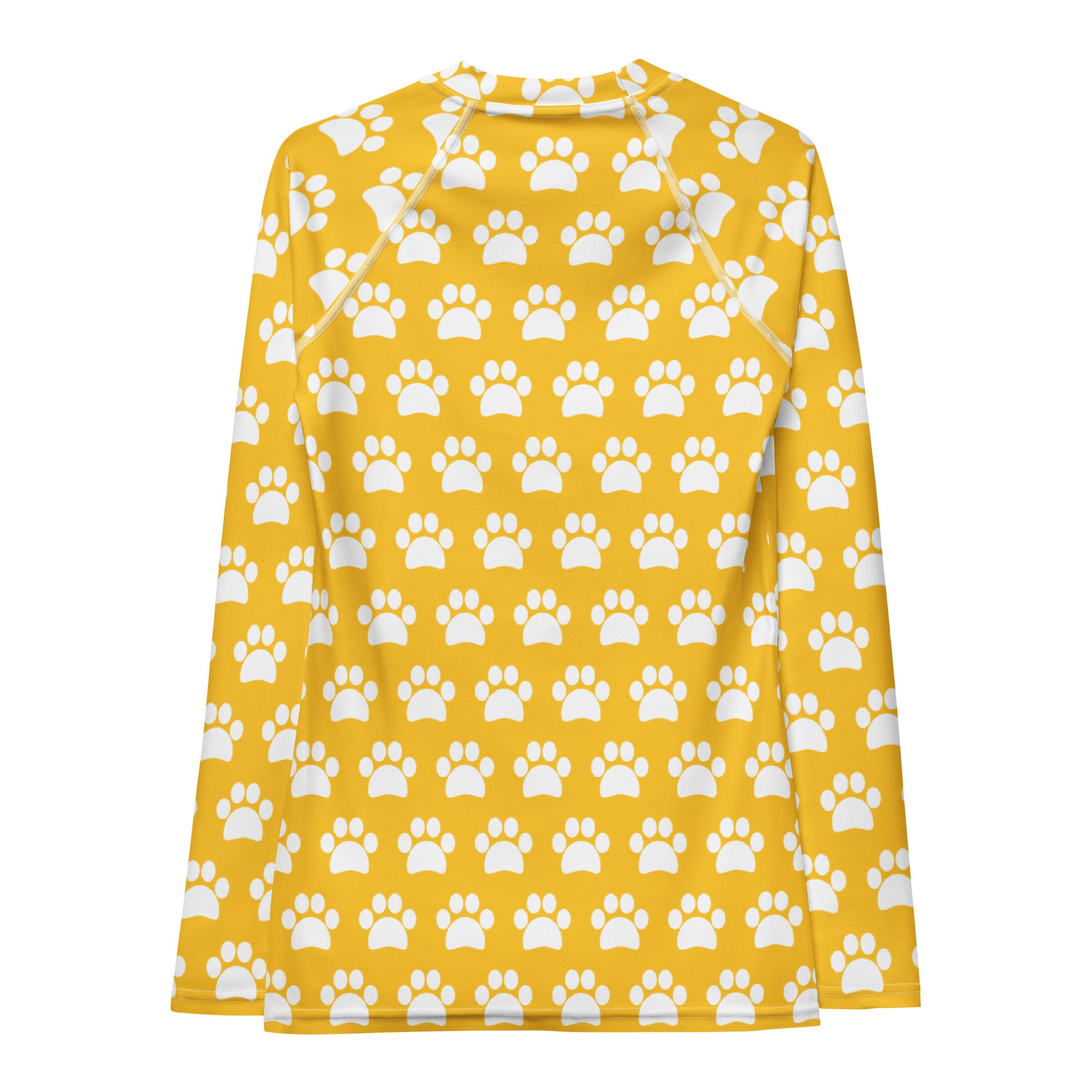 Women's Yellow Paw Print Long Sleeve Rash Guard Swim Shirt – Buttery Soft, Sun Safe UPF 50+ Protection, Quick Dry & 4-Way Stretch Comfort
