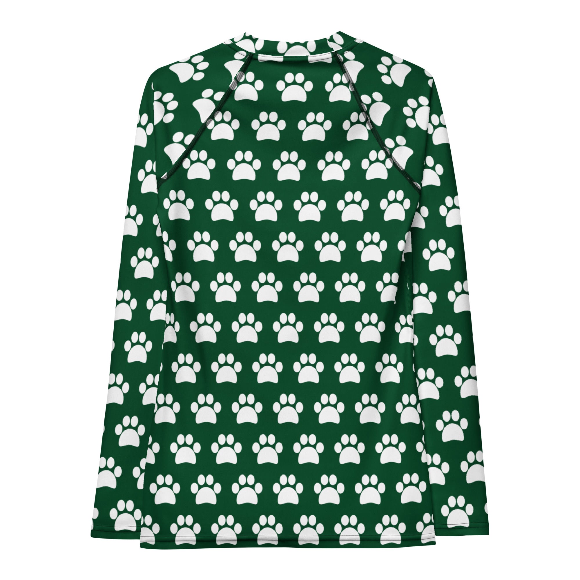 Women's Forest Green Paw Print Long Sleeve Rash Guard Swim Shirt – Buttery Soft, Sun Safe UPF 50+ Protection, Quick Dry & 4-Way Stretch Comfort