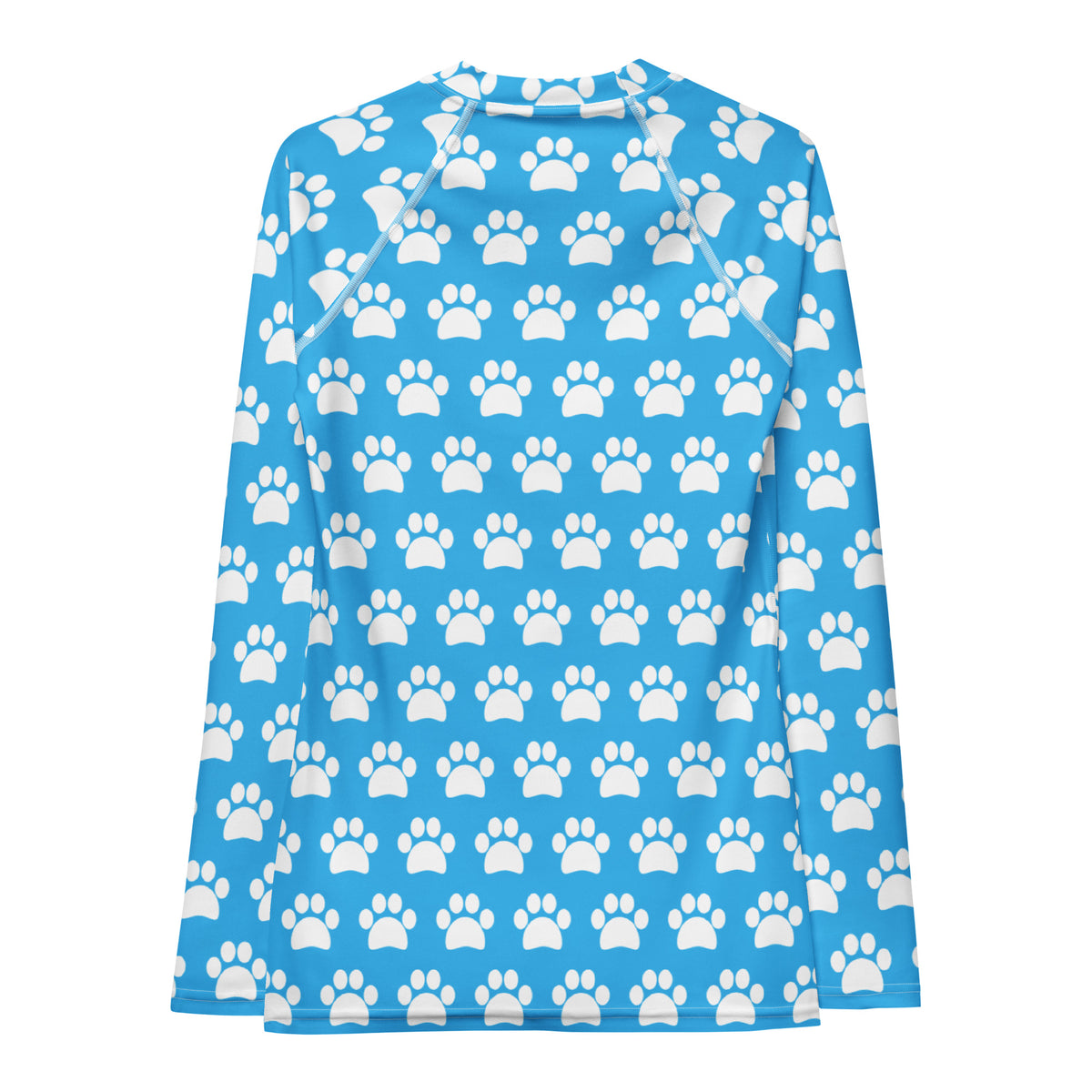 Women's Light Blue Paw Print Long Sleeve Rash Guard Swim Shirt – Buttery Soft, Sun Safe UPF 50+ Protection, Quick Dry & 4-Way Stretch Comfort