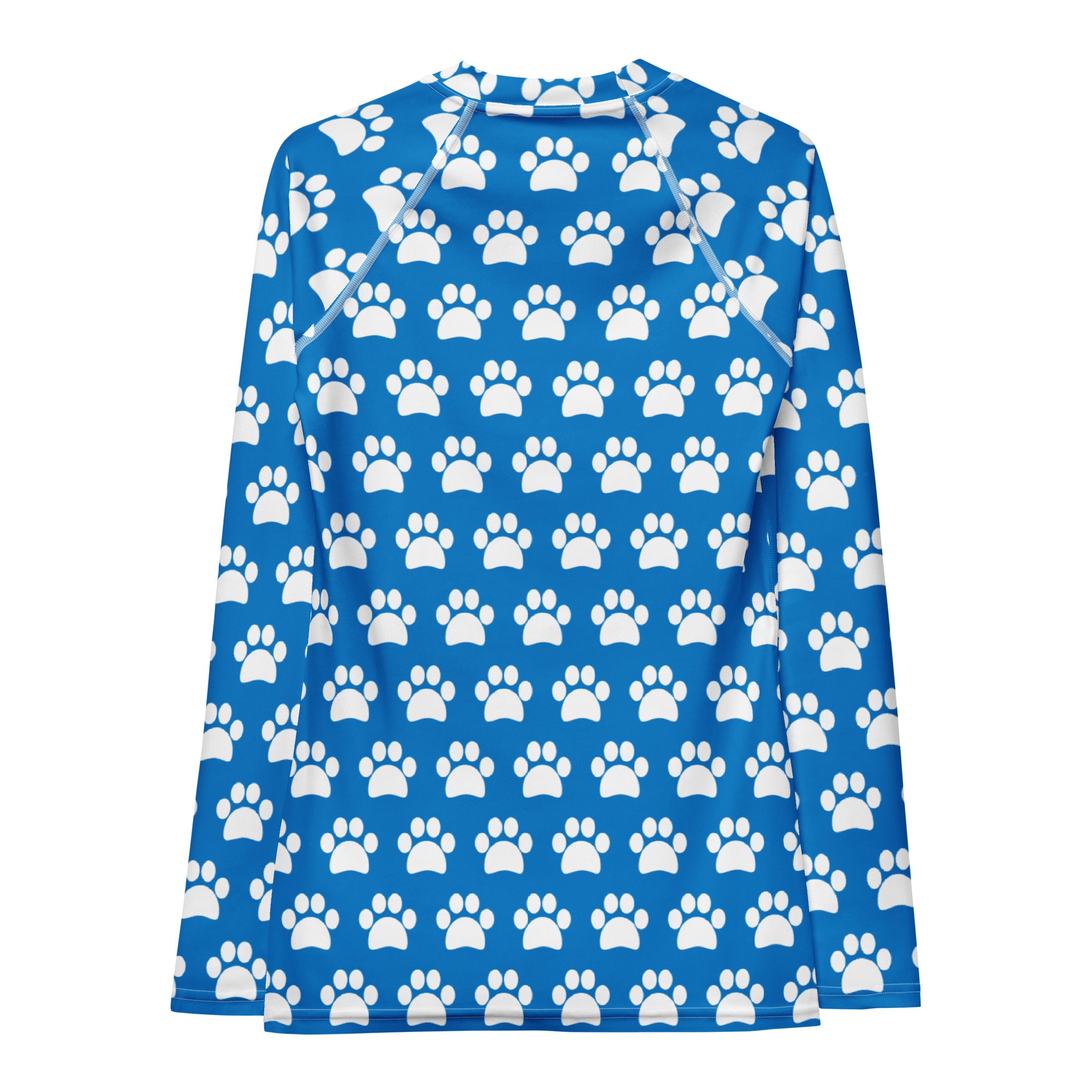 Women's Blue Paw Print Long Sleeve Rash Guard Swim Shirt – Buttery Soft, Sun Safe UPF 50+ Protection, Quick Dry & 4-Way Stretch Comfort