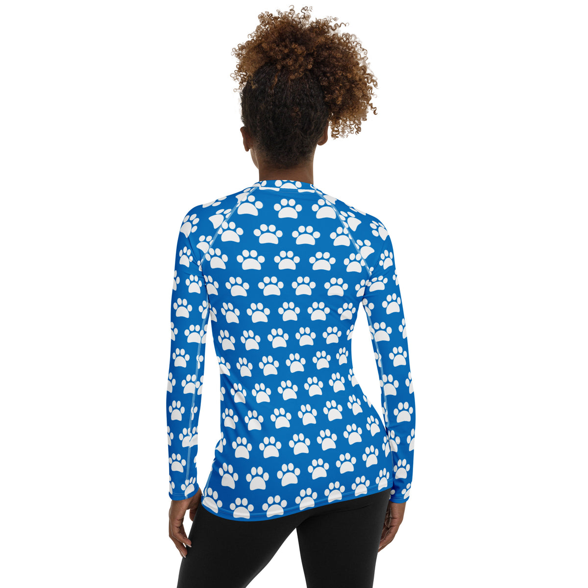 Women's Blue Paw Print Long Sleeve Rash Guard Swim Shirt – Buttery Soft, Sun Safe UPF 50+ Protection, Quick Dry & 4-Way Stretch Comfort