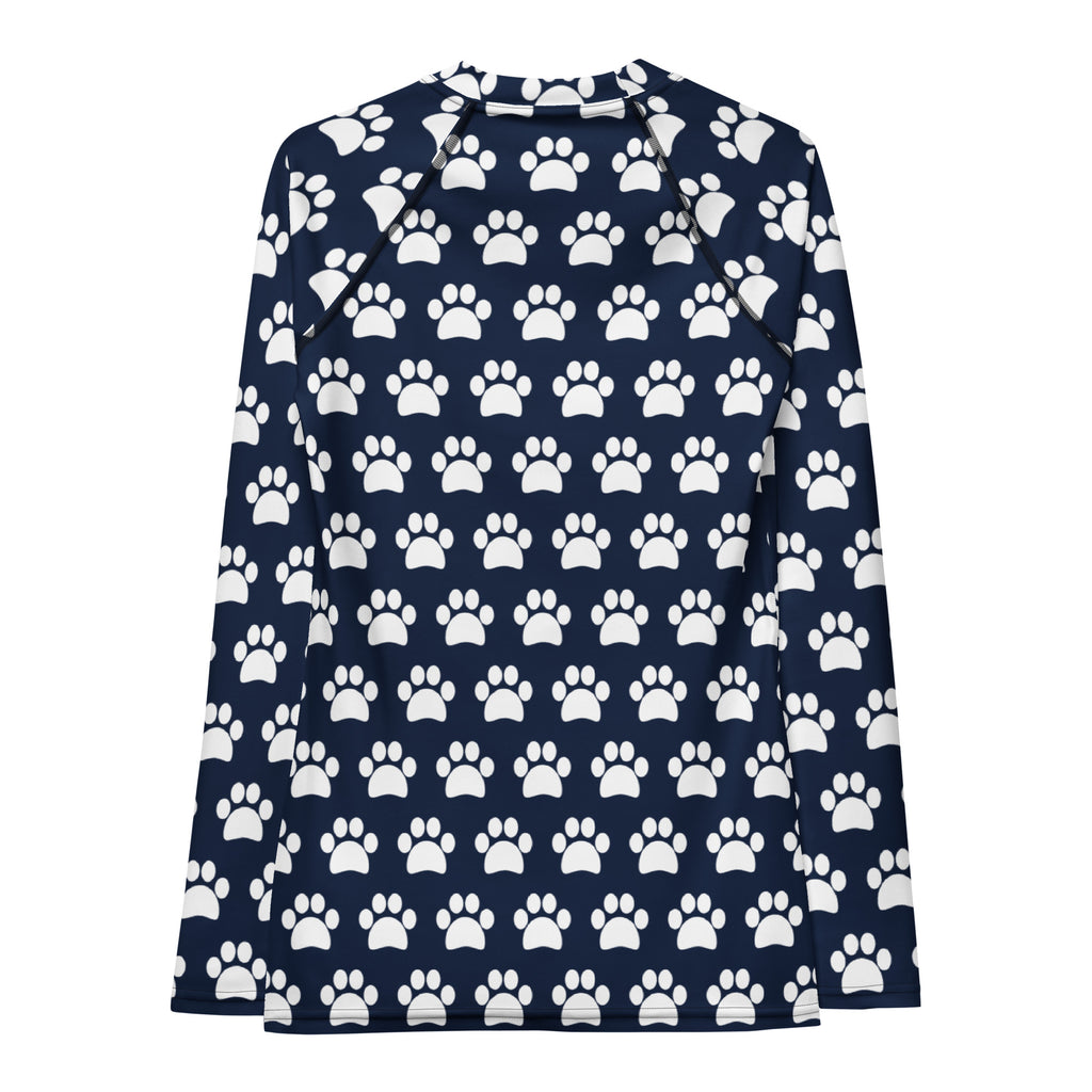 Women's Navy Blue Paw Print Long Sleeve Rash Guard Swim Shirt – Buttery Soft, Sun Safe UPF 50+ Protection, Quick Dry & 4-Way Stretch Comfort