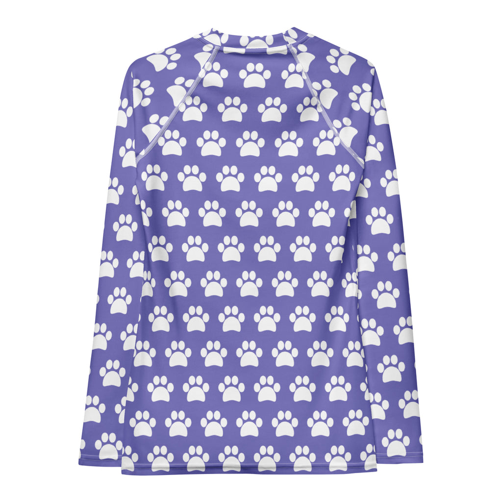 Women's Purple Paw Print Long Sleeve Rash Guard Swim Shirt – Buttery Soft, Sun Safe UPF 50+ Protection, Quick Dry & 4-Way Stretch Comfort