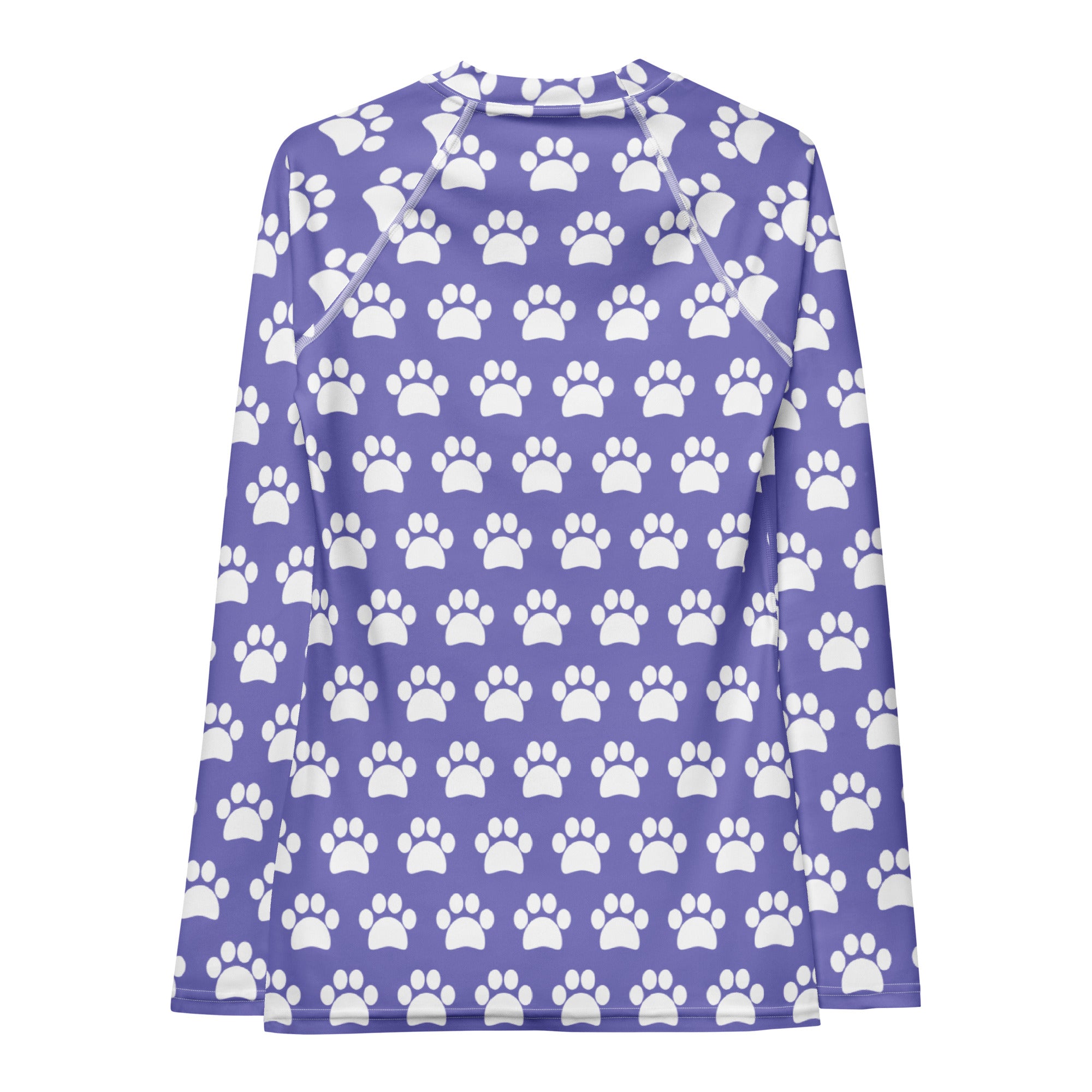 Women's Purple Paw Print Long Sleeve Rash Guard Swim Shirt – Buttery Soft, Sun Safe UPF 50+ Protection, Quick Dry & 4-Way Stretch Comfort