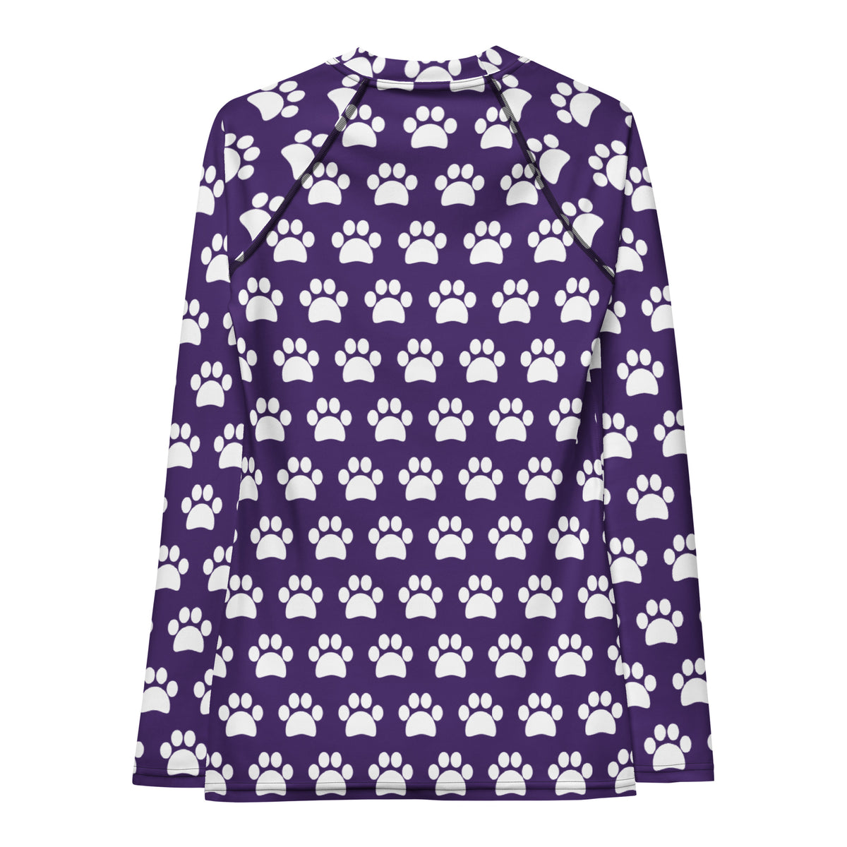 Women's Dark Purple Paw Print Long Sleeve Rash Guard Swim Shirt – Buttery Soft, Sun Safe UPF 50+ Protection, Quick Dry & 4-Way Stretch Comfort
