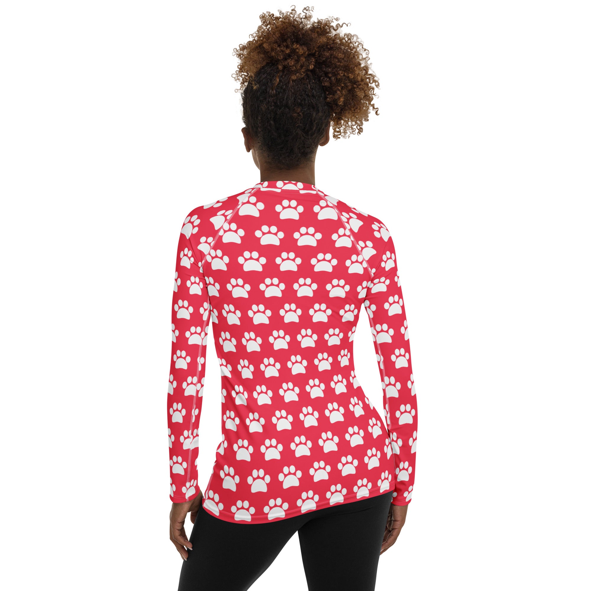 Women's Bright Pink Paw Print Long Sleeve Rash Guard Swim Shirt – Buttery Soft, Sun Safe UPF 50+ Protection, Quick Dry & 4-Way Stretch Comfort